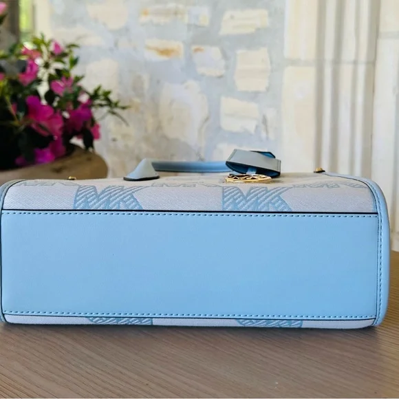 Michael Kors Mirella Graphic MK sky blue satchel Handbag&wallet NWT Authentic - Picture 8 of 14